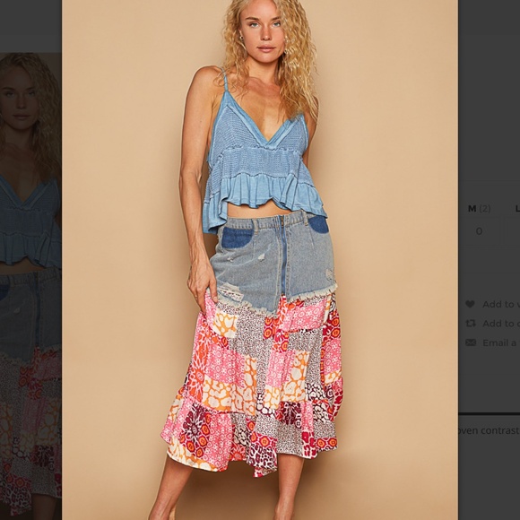 POL “ Naomi “ POL Denim Skirt with Printed Woven Contrast 29 - Picture 5 of 5